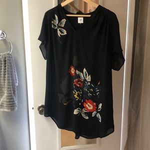 Cabi Fiore Black Floral Sheer Blouse XL